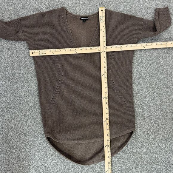 Express Deep V Neck Metallic Thread Tunic Sweater Taupe Brown Copper Small - Picture 11 of 12